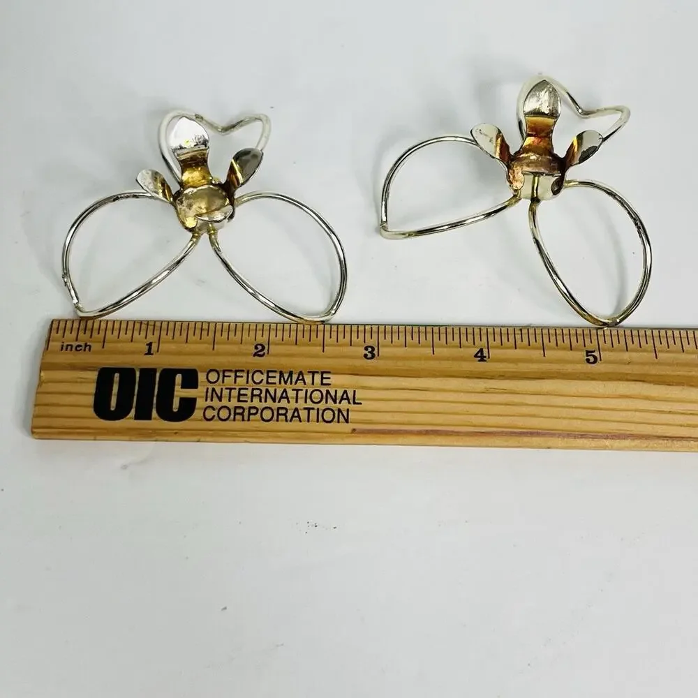 mcm minimalist set of 2‎ slim candle holders silver tone flowers